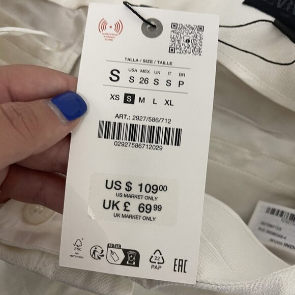 Zara Womens Pants Trousers Small White Pleated Wide Leg Linen Blend 2927/586 NWT - Picture 4 of 15
